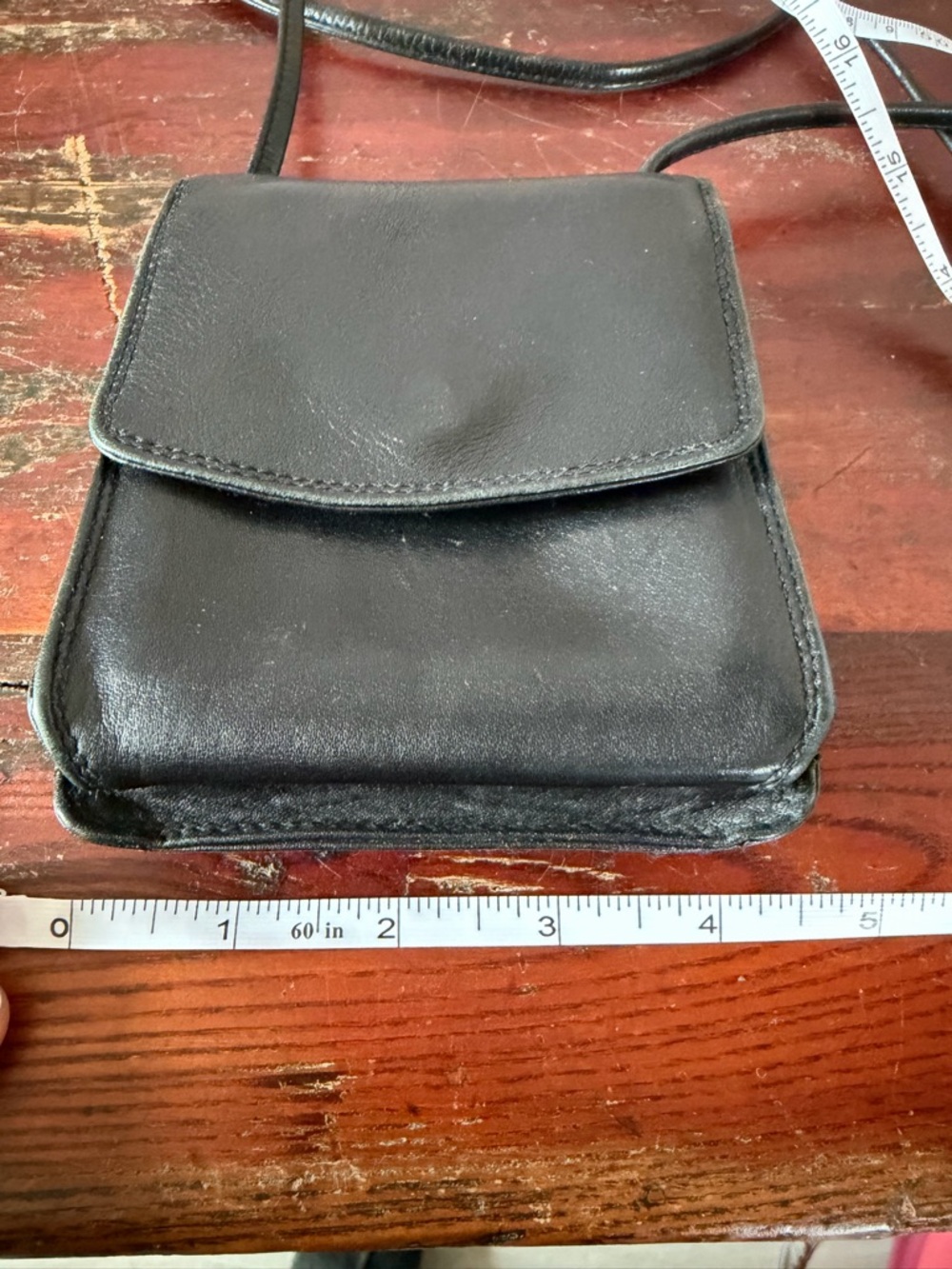 Derek Alexander Vintage Black Leather Crossbody Wallet Purse with Phone Pocket - Picture 3 of 11